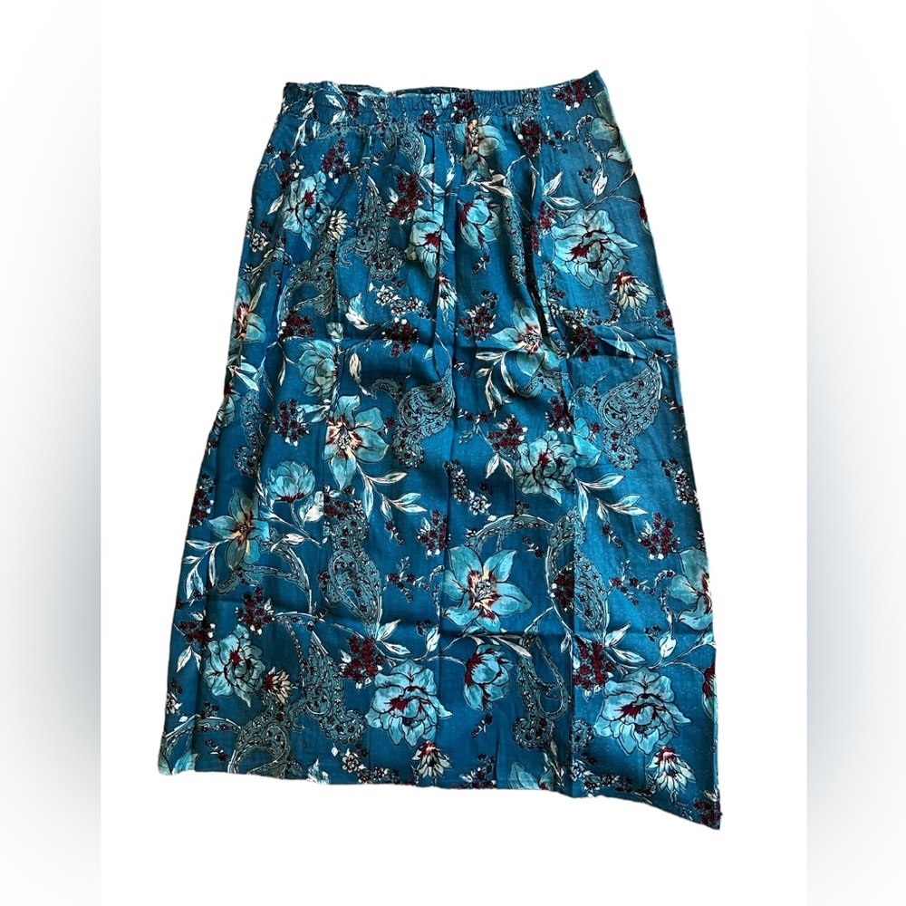 BOG, Band of the Free CELENE TEAL FLORAL LAYERED MIDI SKIRT, size L, new w/ tags - Picture 3 of 9